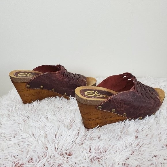 Sbicca Braided Leather Wedge Clog Sandals - Picture 3 of 10